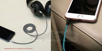 Diwu AUX Stereo 3.5mm Data Ses Örgü Kablo Mavi - Thumbnail