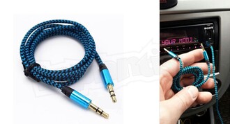 Diwu AUX Stereo 3.5mm Data Ses Örgü Kablo Mavi - Thumbnail