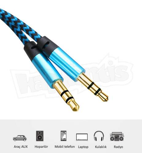 Diwu AUX Stereo 3.5mm Data Ses Örgü Kablo Mavi - 5