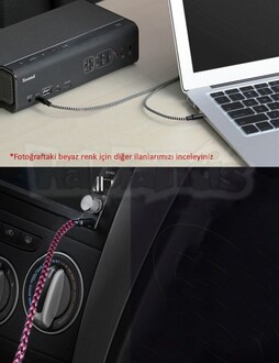 Diwu AUX Stereo 3.5mm Data Ses Örgü Kablo Pembe - Thumbnail