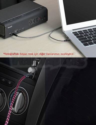 Diwu AUX Stereo 3.5mm Data Ses Örgü Kablo Pembe