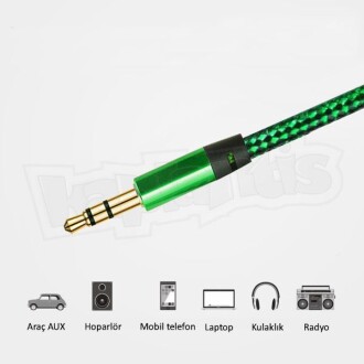 Diwu AUX Stereo 3.5mm Data Ses Örgü Kablo Yeşil - 5