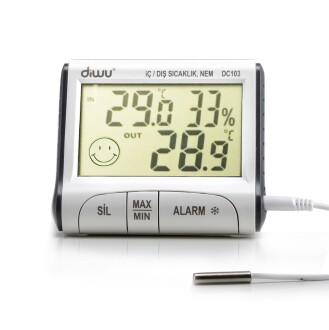 Diwu DC102 ve DC103 İç Dış Max-Min Prob Termometre Nem Ölçer Saat Seti - 10