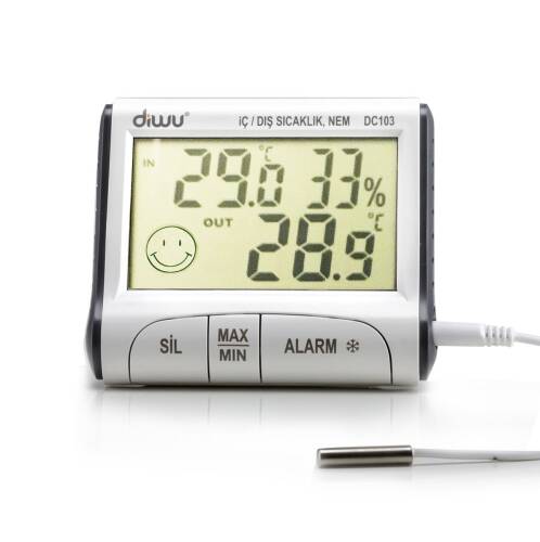 Diwu DC102 ve DC103 İç Dış Max-Min Prob Termometre Nem Ölçer Saat Seti - 10