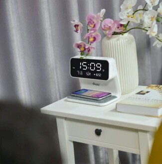 Diwu Dijital Işıklı Masa Saati ve Kablosuz Şarj Aleti - 9