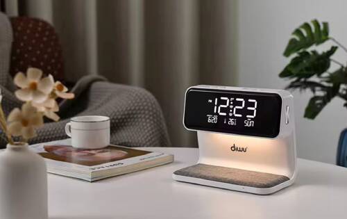 Diwu Dijital Işıklı Masa Saati ve Kablosuz Şarj Aleti - 8