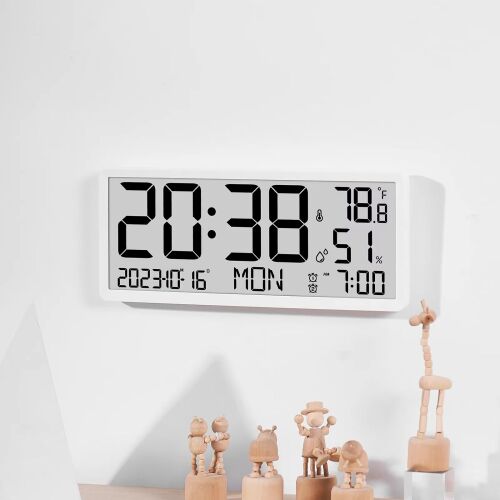 Diwu Geniş Ekranlı Duvar ve Masa Saati Termometre Nem Ölçer Takvim Beyaz - 10
