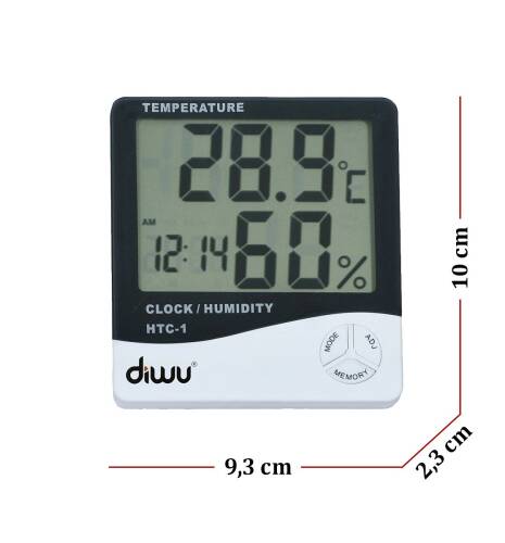 Diwu HTC-1 Saatli Nem Ölçer ve Termometre - 7