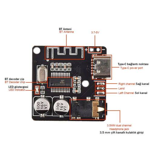 DIY Bluetooth 5.1 Audio Receiver Module MP3 Bluetooth Alıcı Modülü Araç Hoparlör Amfi