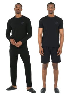 D'S Damat 4-Piece Men's Cotton Pajama Set with Crew Neck, Groom's Wedding Gift Set, Black