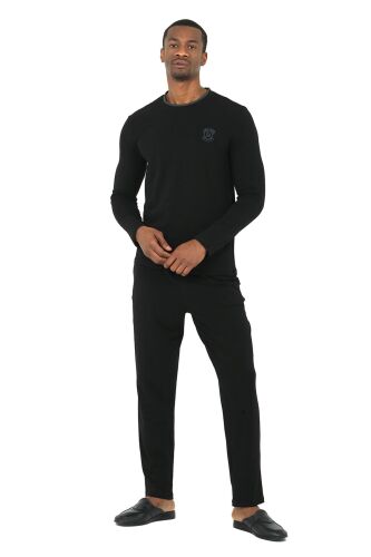 D'S Damat 4'lü Bisiklet Yaka Erkek Pamuk Pijama Takımı Damat Sandığı Çeyiz Seti Siyah - 2