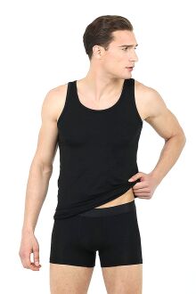 D'S Damat Men's Micro Modal Tank Top & Boxer Set Premium Soft Underwear Gift Box,Groom Trousseau Set Black