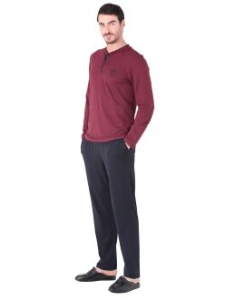 D'S Damat Erkek  Pijama Takımı Yarım Patlı Uzun Kol Bordo - 2