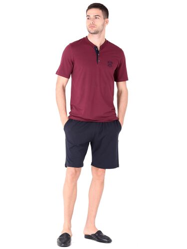 D'S Damat Erkek Şort Kısa Kollu Tişört Pijama Takımı Bordo - 1