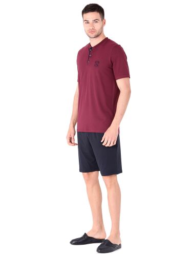 D'S Damat Erkek Şort Kısa Kollu Tişört Pijama Takımı Bordo - 2