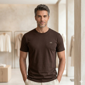 D'S Damat Erkek T-Shirt, Regular Fit Bisiklet Yaka Esnek Pamuklu Günlük Kısa Kollu Tişört Koyu Kahverengi - 2