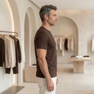 D'S Damat Erkek T-Shirt, Regular Fit Bisiklet Yaka Esnek Pamuklu Günlük Kısa Kollu Tişört Koyu Kahverengi - 3