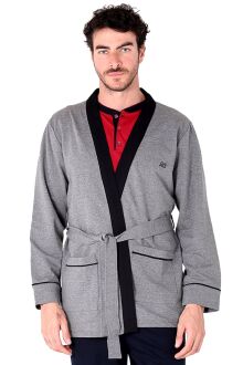 D'S Damat Men's Long-Sleeve Robe Sports with Pockets and Belt, Anthracite