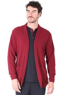 D'S Damat Men's Long-Sleeve Robe Knit Cardigan Burgundy
