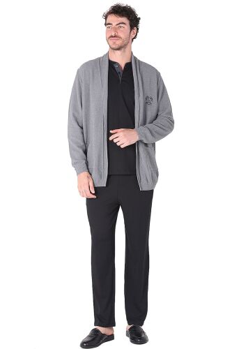 D'S Damat Erkek Uzun Kollu Rob Triko Robdöşambr Hırka Gri - 4