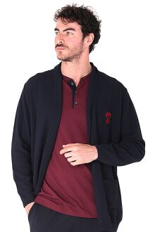 D'S Damat Men's Long-Sleeve Robe Knit Cardigan Navy Blue