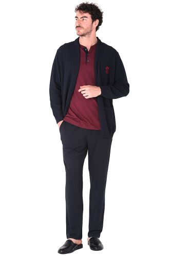 D'S Damat Erkek Uzun Kollu Rob Triko Robdöşambr Hırka Lacivert - 4