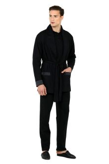 D'S Damat Saten Biyeli Patlı Erkek 5'li Penye Rob ve Pamuk Pijama Takımı Damat Sandığı Çeyiz Seti Siyah - 2