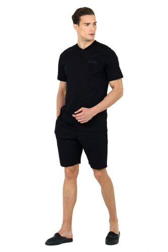 D'S Damat Saten Biyeli Patlı Erkek 5'li Penye Rob ve Pamuk Pijama Takımı Damat Sandığı Çeyiz Seti Siyah - 4