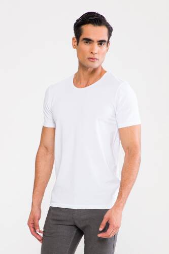 D'S DAMAT Trendy Bisiklet Yaka T-Shirt Beyaz - 1