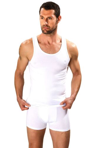 D'S Damat Trendy Erkek Pamuk Atlet Boxer Takım Kutulu Damat Sandığı Çeyiz Seti Beyaz - 1