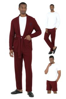 D'S Damat Waffle 5-Piece Robe Set Premium Groom Trousseau Collection Burgundy