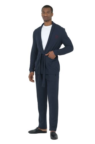 D'S Damat Waffle Erkek 5'li Rob ve Pijama Takımı Damat Sandığı Çeyiz Seti Lacivert - 2