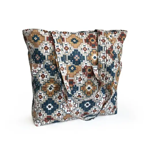 El Yapımı Pamuklu Kadın Omuz Çantası Renkli Desenli  - 10