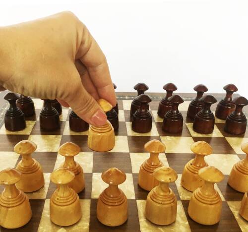 El Yapımı Şimşir Ahşap Dama Taşı Takımı 50mm Krem-Kahve - 4