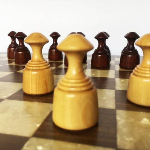 El Yapımı Şimşir Ahşap Dama Taşı Takımı 50mm Krem-Kahve - 7