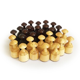 Handicraft - Handmade Boxwood Wooden Game Of Checkers/Draughts Pieces 85mm
