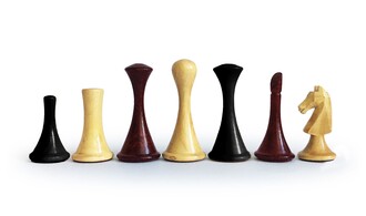 Handicraft - Handmade Boxwood Chess Pieces Abstract Modern Design Figures 77mm (3")