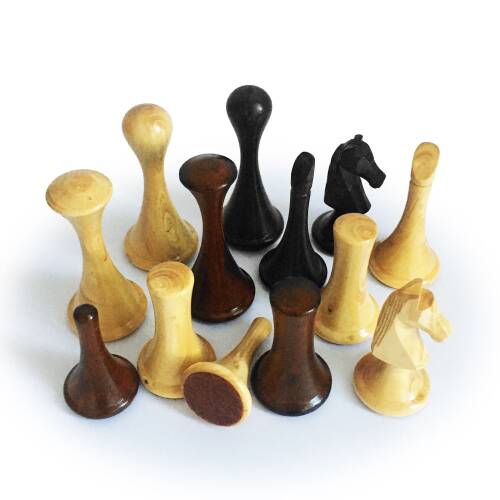 El Yapımı Şimşir Ahşap Soyut Modern Satranç Taşları 77mm - 5