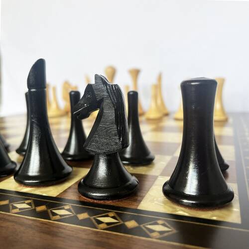 El Yapımı Şimşir Ahşap Soyut Modern Satranç Taşları 77mm - 7