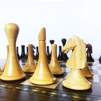 El Yapımı Şimşir Ahşap Soyut Modern Satranç Taşları 77mm - 8