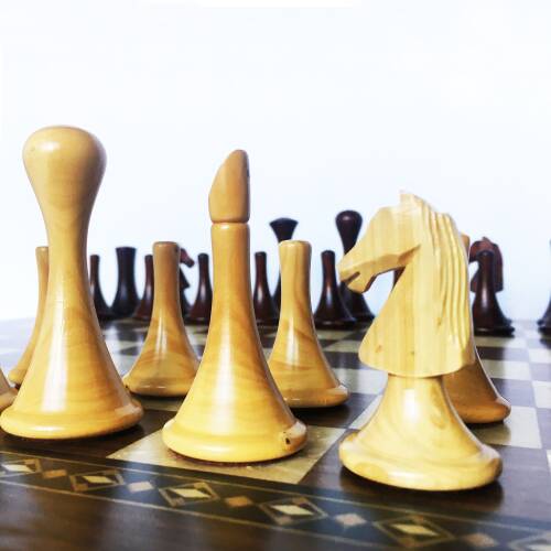 El Yapımı Şimşir Ahşap Soyut Modern Satranç Taşları 77mm - 8