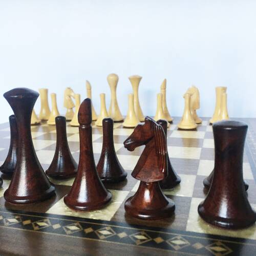 El Yapımı Şimşir Ahşap Soyut Modern Satranç Taşları 77mm - 9