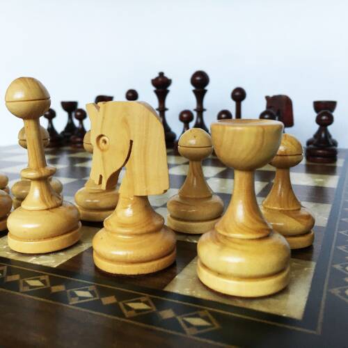 El Yapımı Şimşir Satranç Taşı Nazik At 85mm Krem-Kahve - 7