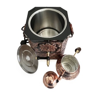 Emsalsan Bakır Elektrikli Nostaljik Semaver Çay Kazanı 3L Eskitme Vernikli - 8