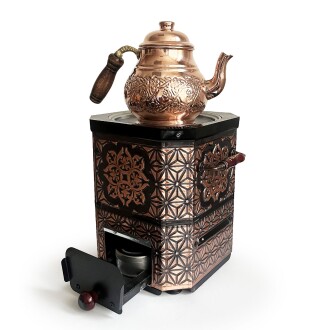 Emsalsan Bakır Jel Yakıtlı Nostaljik Semaver Çay Kazanı 3L Eskitme Vernikli - 3