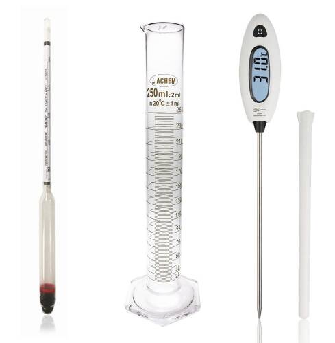 Eurodensimeter 0-20 Bomemetre Hidrometre 250ml Cam Mezür ve GM1311 Prob Termometre Seti Kaliteli - 1