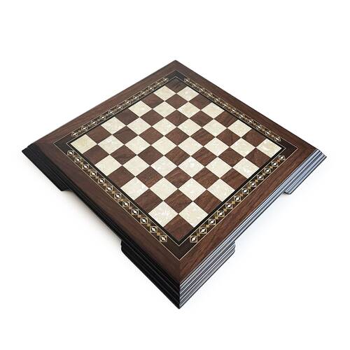 Flat Ayaklı Ahşap Satranç Tablası Küçük Ceviz 35x35cm