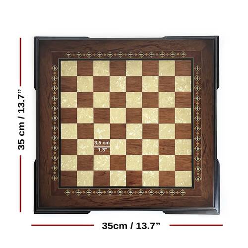 Flat Ayaklı Ahşap Satranç Tablası Küçük Gül 35x35cm