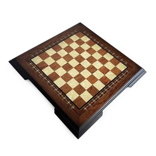 Flat Ayaklı Ahşap Satranç Tablası Küçük Gül 35x35cm