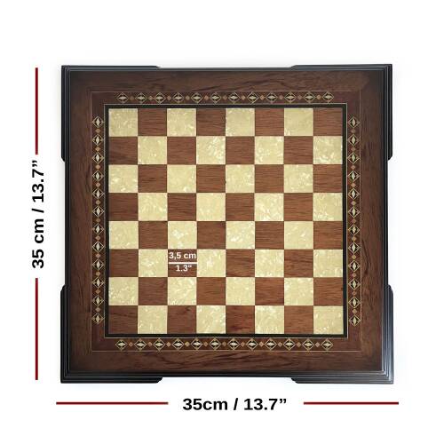 Flat Ayaklı Ahşap Satranç Tablası Küçük Gül 35x35cm - 3